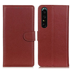 Leather Case Stands Flip Cover Holder A03D for Sony Xperia 1 IV Brown