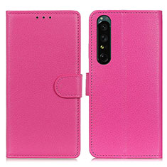 Leather Case Stands Flip Cover Holder A03D for Sony Xperia 1 IV Hot Pink
