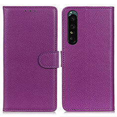 Leather Case Stands Flip Cover Holder A03D for Sony Xperia 1 IV Purple