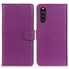 Leather Case Stands Flip Cover Holder A03D for Sony Xperia 10 III Lite Purple