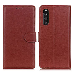 Leather Case Stands Flip Cover Holder A03D for Sony Xperia 10 III SO-52B Brown