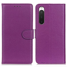 Leather Case Stands Flip Cover Holder A03D for Sony Xperia 10 IV SO-52C Purple