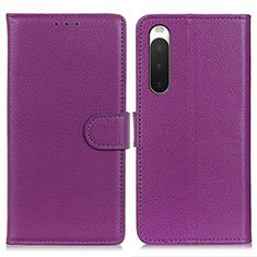 Leather Case Stands Flip Cover Holder A03D for Sony Xperia 10 V Purple