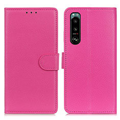Leather Case Stands Flip Cover Holder A03D for Sony Xperia 5 III SO-53B Hot Pink
