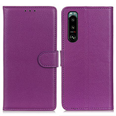 Leather Case Stands Flip Cover Holder A03D for Sony Xperia 5 III SO-53B Purple