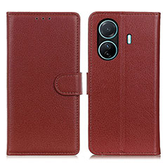 Leather Case Stands Flip Cover Holder A03D for Vivo iQOO Z6 Pro 5G Brown