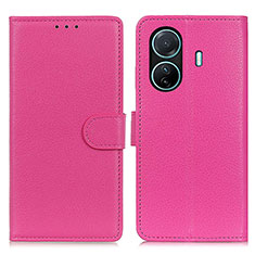 Leather Case Stands Flip Cover Holder A03D for Vivo iQOO Z6 Pro 5G Hot Pink