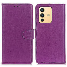 Leather Case Stands Flip Cover Holder A03D for Vivo V23 5G Purple