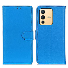 Leather Case Stands Flip Cover Holder A03D for Vivo V23 5G Sky Blue