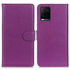 Leather Case Stands Flip Cover Holder A03D for Vivo Y21 Purple