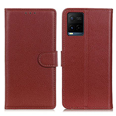 Leather Case Stands Flip Cover Holder A03D for Vivo Y21a Brown