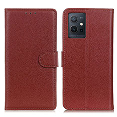 Leather Case Stands Flip Cover Holder A03D for Vivo Y33e 5G Brown