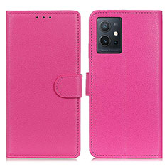 Leather Case Stands Flip Cover Holder A03D for Vivo Y33e 5G Hot Pink