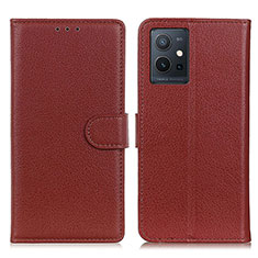 Leather Case Stands Flip Cover Holder A03D for Vivo Y75 5G Brown