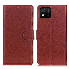 Leather Case Stands Flip Cover Holder A03D for Wiko Y52 Brown