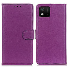 Leather Case Stands Flip Cover Holder A03D for Wiko Y52 Purple