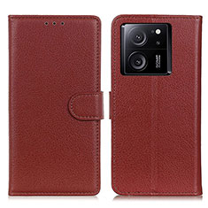 Leather Case Stands Flip Cover Holder A03D for Xiaomi Mi 13T 5G Brown