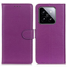 Leather Case Stands Flip Cover Holder A03D for Xiaomi Mi 14 Pro 5G Purple