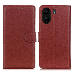 Leather Case Stands Flip Cover Holder A03D for Xiaomi Poco C65 Brown