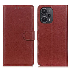 Leather Case Stands Flip Cover Holder A03D for Xiaomi Redmi Note 12 Turbo 5G Brown