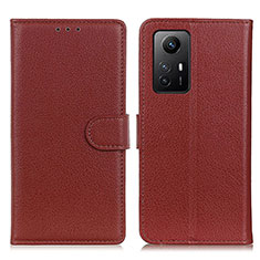 Leather Case Stands Flip Cover Holder A03D for Xiaomi Redmi Note 12S Brown