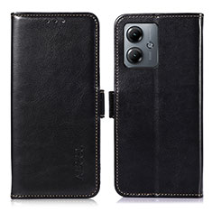 Leather Case Stands Flip Cover Holder A04D for Motorola Moto G14 Black