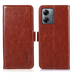 Leather Case Stands Flip Cover Holder A04D for Motorola Moto G14 Brown