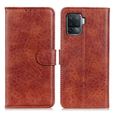 Leather Case Stands Flip Cover Holder A04D for Oppo F19 Pro Brown