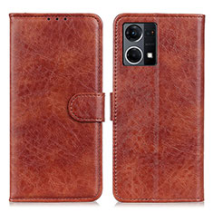 Leather Case Stands Flip Cover Holder A04D for Oppo F21 Pro 4G Brown