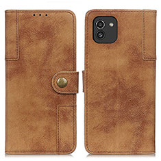 Leather Case Stands Flip Cover Holder A04D for Samsung Galaxy A03 Brown