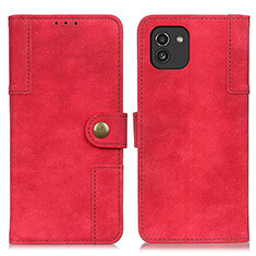 Leather Case Stands Flip Cover Holder A04D for Samsung Galaxy A03 Red