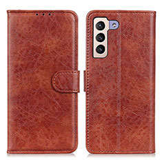 Leather Case Stands Flip Cover Holder A04D for Samsung Galaxy S21 FE 5G Brown