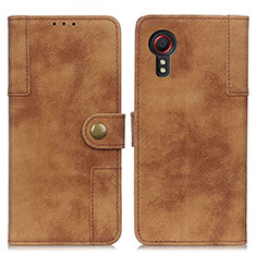 Leather Case Stands Flip Cover Holder A04D for Samsung Galaxy XCover 5 SM-G525F Brown