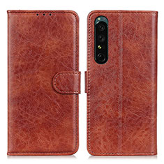 Leather Case Stands Flip Cover Holder A04D for Sony Xperia 1 IV Brown