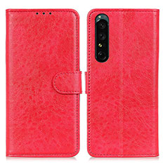 Leather Case Stands Flip Cover Holder A04D for Sony Xperia 1 IV Red