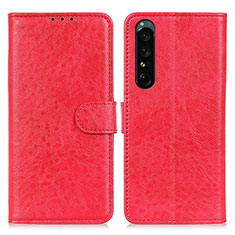 Leather Case Stands Flip Cover Holder A04D for Sony Xperia 1 IV SO-51C Red
