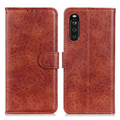 Leather Case Stands Flip Cover Holder A04D for Sony Xperia 10 III SO-52B Brown