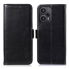 Leather Case Stands Flip Cover Holder A04D for Xiaomi Poco F5 5G Black