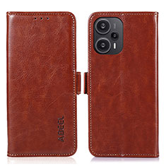 Leather Case Stands Flip Cover Holder A04D for Xiaomi Poco F5 5G Brown