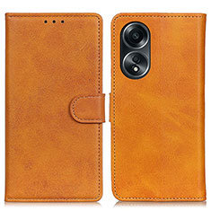 Leather Case Stands Flip Cover Holder A05D for Oppo A18 Brown