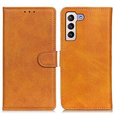 Leather Case Stands Flip Cover Holder A05D for Samsung Galaxy S21 5G Brown