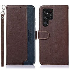 Leather Case Stands Flip Cover Holder A05D for Samsung Galaxy S24 Ultra 5G Brown