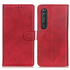 Leather Case Stands Flip Cover Holder A05D for Sony Xperia 1 III Red