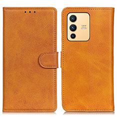 Leather Case Stands Flip Cover Holder A05D for Vivo V23 5G Brown