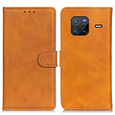 Leather Case Stands Flip Cover Holder A05D for Vivo X80 5G Brown