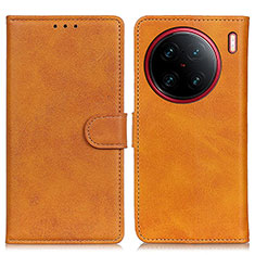 Leather Case Stands Flip Cover Holder A05D for Vivo X90 Pro 5G Brown