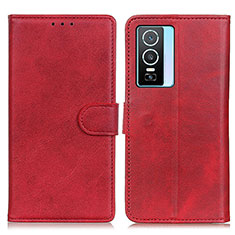 Leather Case Stands Flip Cover Holder A05D for Vivo Y76s 5G Red