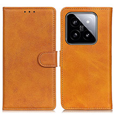 Leather Case Stands Flip Cover Holder A05D for Xiaomi Mi 14 Pro 5G Brown