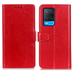 Leather Case Stands Flip Cover Holder A06D for Oppo A54 4G Red