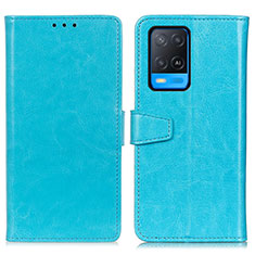 Leather Case Stands Flip Cover Holder A06D for Oppo A54 4G Sky Blue